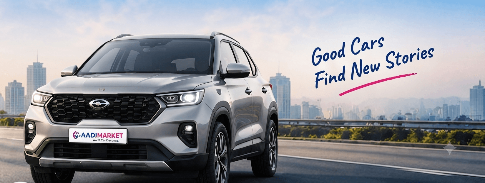 Silver SUV on a city highway